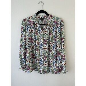 Style & Co Women's 2x Floral‎ Blouse Top Button Up Long Sleeve Ruffle Neck Rayon